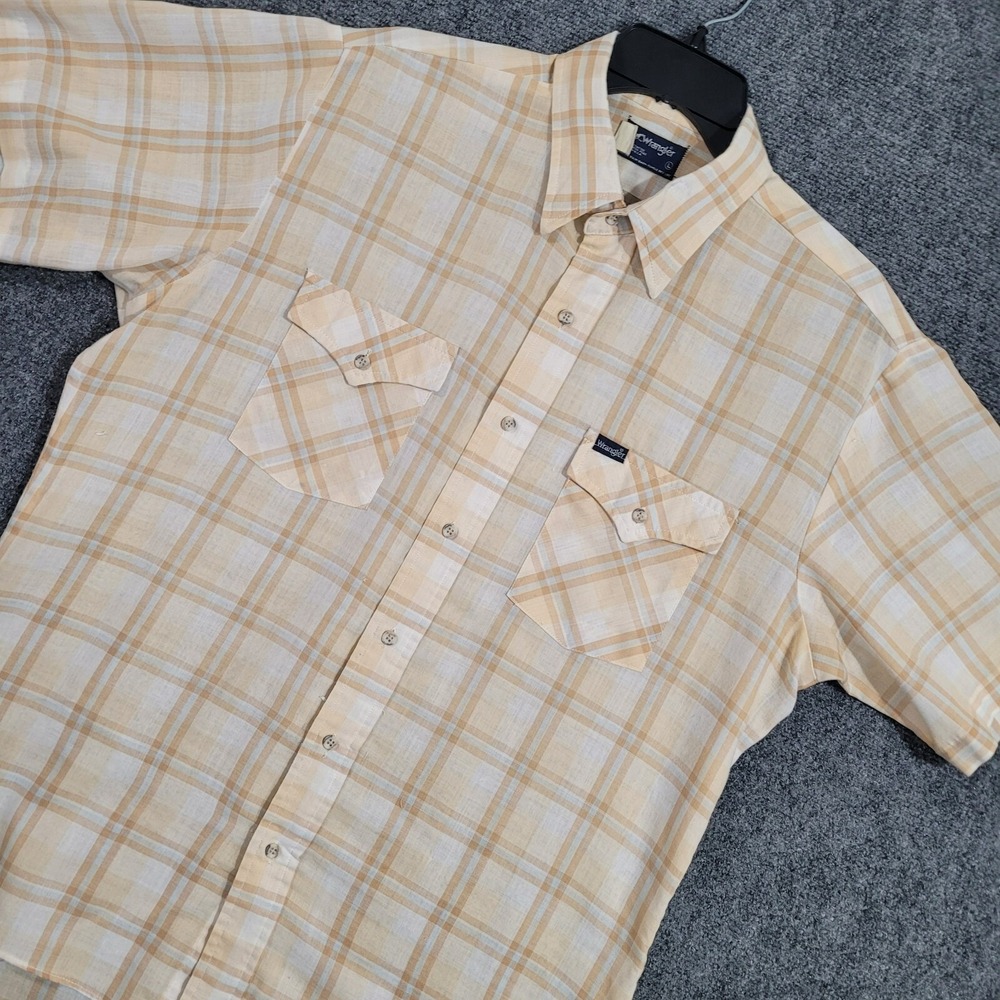Vintage‎ Wrangler Shirt Mens Large Plaid Poly Cotton Blend 80s Made in USA Union